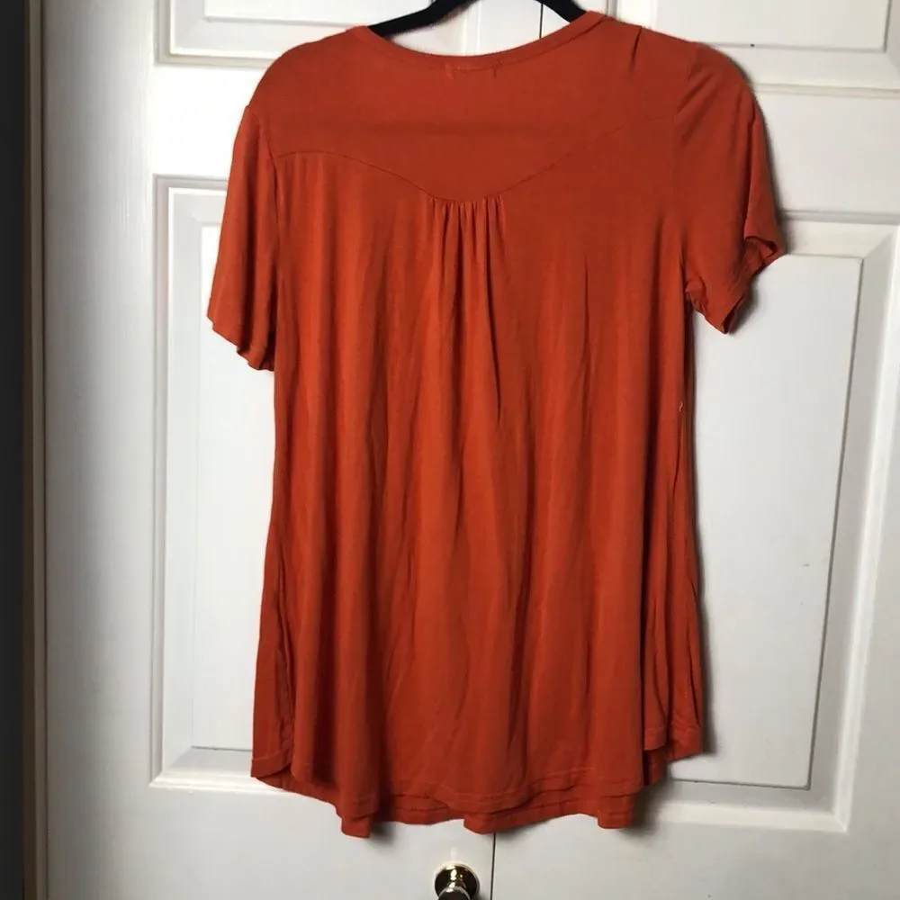 2/$10 Ca kra Womens Short Sleeve Button Placket Blouse Top Orange Large - Picture 3 of 3